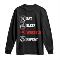 Eat Sleep Wrestle Repeat Long Sleeve Shirt Funny Wrestling Gym - Wonder Print Shop