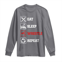 Eat Sleep Wrestle Repeat Long Sleeve Shirt Funny Wrestling Gym - Wonder Print Shop