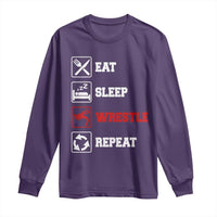 Eat Sleep Wrestle Repeat Long Sleeve Shirt Funny Wrestling Gym - Wonder Print Shop