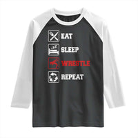 Eat Sleep Wrestle Repeat Raglan Shirt Funny Wrestling Gym - Wonder Print Shop