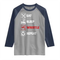 Eat Sleep Wrestle Repeat Raglan Shirt Funny Wrestling Gym - Wonder Print Shop
