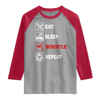 Eat Sleep Wrestle Repeat Raglan Shirt Funny Wrestling Gym - Wonder Print Shop