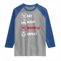 Eat Sleep Wrestle Repeat Raglan Shirt Funny Wrestling Gym - Wonder Print Shop