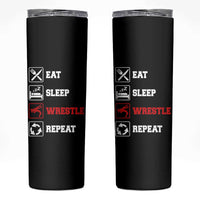 Eat Sleep Wrestle Repeat Skinny Tumbler Funny Wrestling Gym - Wonder Print Shop