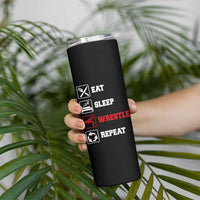Eat Sleep Wrestle Repeat Skinny Tumbler Funny Wrestling Gym - Wonder Print Shop