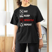 Eat Sleep Wrestle Repeat T Shirt For Women Funny Wrestling Gym - Wonder Print Shop