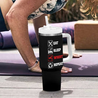 Eat Sleep Wrestle Repeat Tumbler With Handle Funny Wrestling Gym - Wonder Print Shop