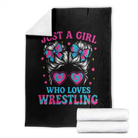 Just A Girl Who Loves Wrestling Throw Blanket Funny Wrestle Lover Wrestler Messy Bun - Wonder Print Shop