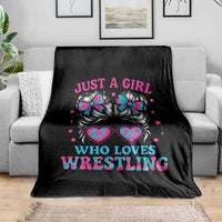 Just A Girl Who Loves Wrestling Throw Blanket Funny Wrestle Lover Wrestler Messy Bun - Wonder Print Shop
