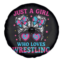 Just A Girl Who Loves Wrestling Spare Tire Cover Funny Wrestle Lover Wrestler Messy Bun - Wonder Print Shop