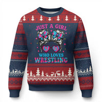 Just A Girl Who Loves Wrestling Ugly Christmas Sweater Funny Wrestle Lover Wrestler Messy Bun - Wonder Print Shop