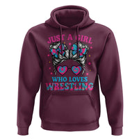 Just A Girl Who Loves Wrestling Hoodie Funny Wrestle Lover Wrestler Messy Bun - Wonder Print Shop