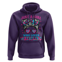 Just A Girl Who Loves Wrestling Hoodie Funny Wrestle Lover Wrestler Messy Bun - Wonder Print Shop
