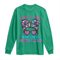 Just A Girl Who Loves Wrestling Long Sleeve Shirt Funny Wrestle Lover Wrestler Messy Bun - Wonder Print Shop