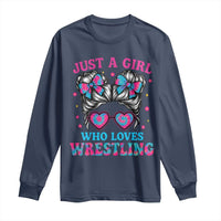 Just A Girl Who Loves Wrestling Long Sleeve Shirt Funny Wrestle Lover Wrestler Messy Bun - Wonder Print Shop