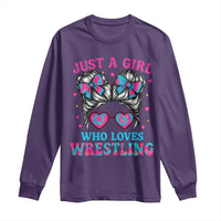 Just A Girl Who Loves Wrestling Long Sleeve Shirt Funny Wrestle Lover Wrestler Messy Bun - Wonder Print Shop