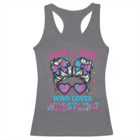 Just A Girl Who Loves Wrestling Racerback Tank Top Funny Wrestle Lover Wrestler Messy Bun - Wonder Print Shop