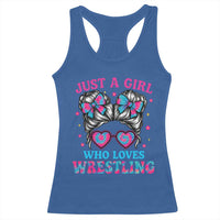 Just A Girl Who Loves Wrestling Racerback Tank Top Funny Wrestle Lover Wrestler Messy Bun - Wonder Print Shop
