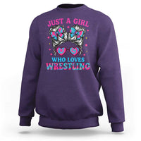 Just A Girl Who Loves Wrestling Sweatshirt Funny Wrestle Lover Wrestler Messy Bun - Wonder Print Shop