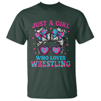 Just A Girl Who Loves Wrestling T Shirt Funny Wrestle Lover Wrestler Messy Bun - Wonder Print Shop