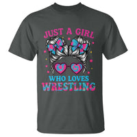 Just A Girl Who Loves Wrestling T Shirt Funny Wrestle Lover Wrestler Messy Bun - Wonder Print Shop