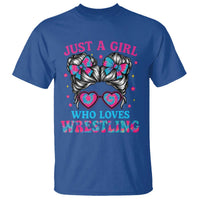 Just A Girl Who Loves Wrestling T Shirt Funny Wrestle Lover Wrestler Messy Bun - Wonder Print Shop