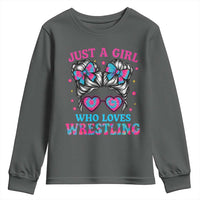 Just A Girl Who Loves Wrestling Youth Sweatshirt Funny Wrestle Lover Wrestler Messy Bun - Wonder Print Shop