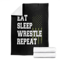 Eat Sleep Wrestle Repeat Throw Blanket Funny Wrestling Gym American Flag - Wonder Print Shop