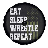 Eat Sleep Wrestle Repeat Spare Tire Cover Funny Wrestling Gym American Flag - Wonder Print Shop