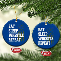 Eat Sleep Wrestle Repeat Ceramic Ornament Funny Wrestling Gym American Flag - Wonder Print Shop