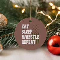 Eat Sleep Wrestle Repeat Ceramic Ornament Funny Wrestling Gym American Flag - Wonder Print Shop
