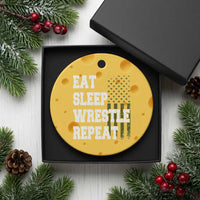 Eat Sleep Wrestle Repeat Ceramic Ornament Funny Wrestling Gym American Flag - Wonder Print Shop