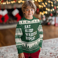 Eat Sleep Wrestle Repeat Ugly Christmas Sweater Funny Wrestling Gym American Flag - Wonder Print Shop