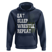 Eat Sleep Wrestle Repeat Hoodie Funny Wrestling Gym American Flag - Wonder Print Shop