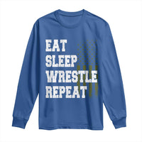Eat Sleep Wrestle Repeat Long Sleeve Shirt Funny Wrestling Gym American Flag - Wonder Print Shop
