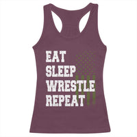 Eat Sleep Wrestle Repeat Racerback Tank Top Funny Wrestling Gym American Flag - Wonder Print Shop