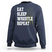 Eat Sleep Wrestle Repeat Sweatshirt Funny Wrestling Gym American Flag - Wonder Print Shop