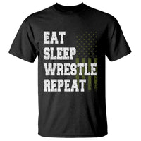 Eat Sleep Wrestle Repeat T Shirt Funny Wrestling Gym American Flag - Wonder Print Shop