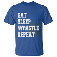 Eat Sleep Wrestle Repeat T Shirt Funny Wrestling Gym American Flag - Wonder Print Shop