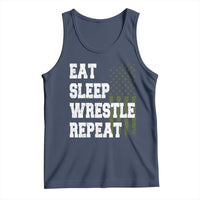 Eat Sleep Wrestle Repeat Tank Top Funny Wrestling Gym American Flag - Wonder Print Shop