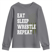 Eat Sleep Wrestle Repeat Youth Sweatshirt Funny Wrestling Gym American Flag - Wonder Print Shop
