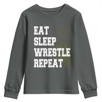 Eat Sleep Wrestle Repeat Youth Sweatshirt Funny Wrestling Gym American Flag - Wonder Print Shop