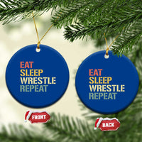 Eat Sleep Wrestle Repeat Ceramic Ornament Cool Wrestling - Wonder Print Shop