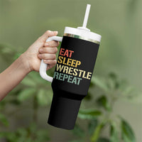 Eat Sleep Wrestle Repeat Tumbler With Handle Cool Wrestling - Wonder Print Shop