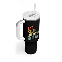 Retro Eat Sleep Jiu Jitsu Repeat Tumbler With Handle Vintage JiuJitsu BJJ - Wonder Print Shop