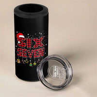 Funny Six Seven Christmas 4 in 1 Can Cooler Tumbler 67 Meme Gen Alpha Slang Red Plaid Xmas Pajamas - Wonder Print Shop