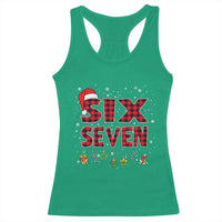 Funny Six Seven Christmas Racerback Tank Top 67 Meme Gen Alpha Slang Red Plaid Xmas Pajamas - Wonder Print Shop