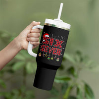 Funny Six Seven Christmas Tumbler With Handle 67 Meme Gen Alpha Slang Red Plaid Xmas Pajamas - Wonder Print Shop