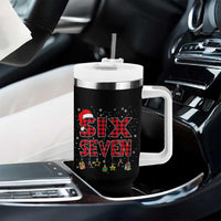 Funny Six Seven Christmas Tumbler With Handle 67 Meme Gen Alpha Slang Red Plaid Xmas Pajamas - Wonder Print Shop