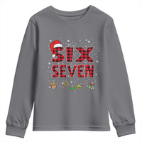 Funny Six Seven Christmas Youth Sweatshirt 67 Meme Gen Alpha Slang Red Plaid Xmas Pajamas - Wonder Print Shop